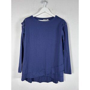 Chico's Zenergy Womens Navy Long Sleeve Top With Lace-Up Shoulder Detail Size 2